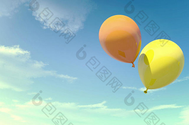 色彩斑斓的橙色黄色的气球浮动夏天假期古董颜色过滤器概念夏天假期快乐的