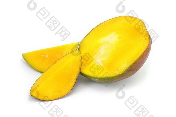 多汁的甜点芒果孤立的白色背景甜蜜的芒果片