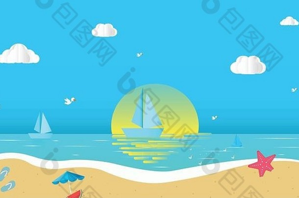 海视图夏天水玩设备海滩视图蓝色的海夏天时间海海滩