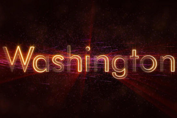 华盛顿曼联州状态文本动画闪亮的射线循环边缘文本背景旋转流动星星