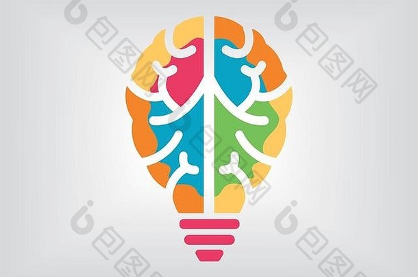 色彩斑斓的信息图表创造力情报概念图标大脑光灯泡