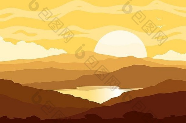 山景观黄色的日落