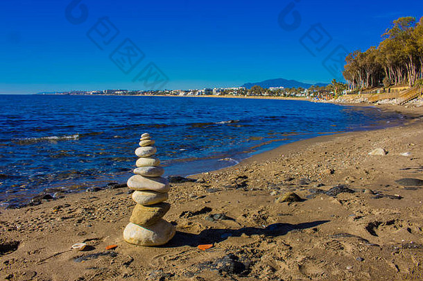海滩的观点海滩马贝拉马拉加省科斯塔的溶胶安达卢西亚西班牙