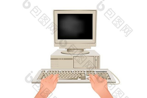 手打字电脑键盘在线工作场所复古的