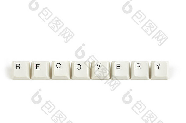 复苏文本分散键盘键孤立的白色背景