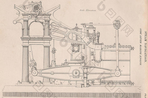 维多利亚时代工程画一边杆海洋引擎大英百科全书