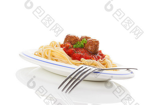 意大利面番茄酱汁肉丸传统的地中海吃