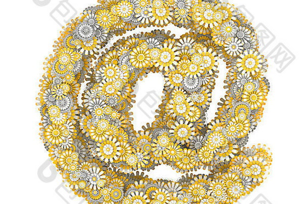 电子邮件象征黄色的洋甘菊花信形状