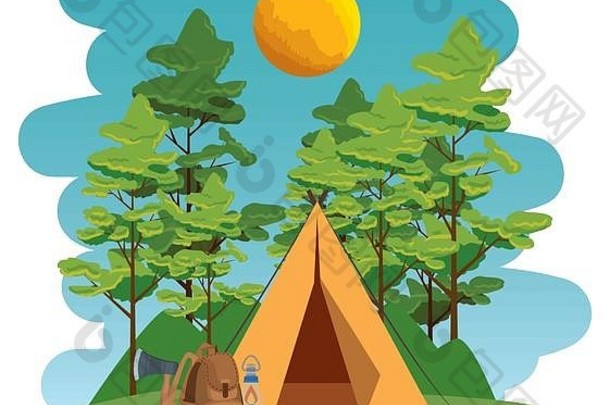 野营区野营帐篷设备场景