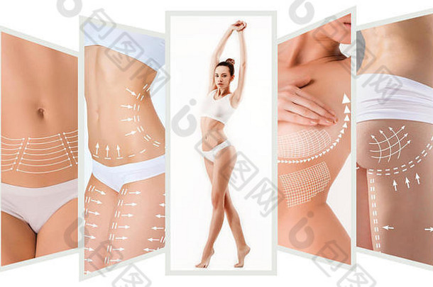 脂肪团删除计划白色标记年轻的女人身体