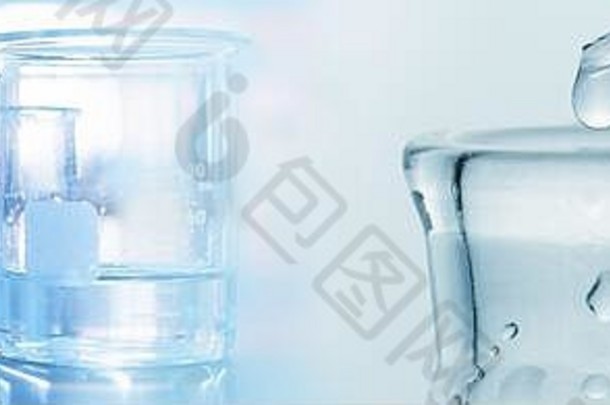 水下降研究玻璃瓶烧杯软蓝色的光医疗科学实验室横幅背景