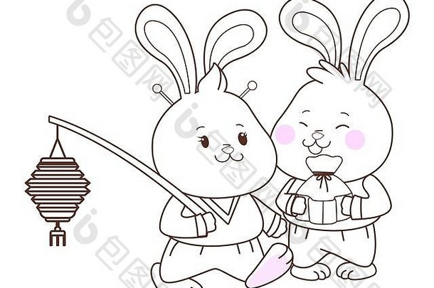 兔子中期秋天节日漫画黑色的白色