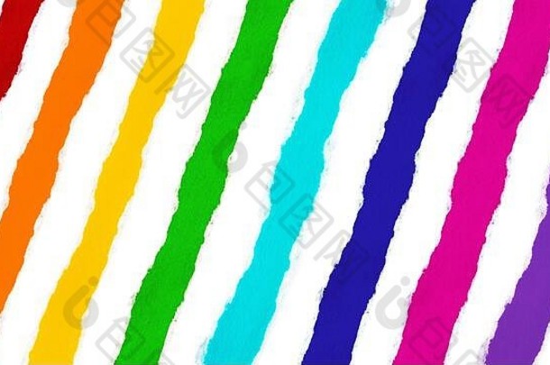 条多色的色彩斑斓的纸颜色彩虹白色孤立的纸撕裂边缘能力减少带