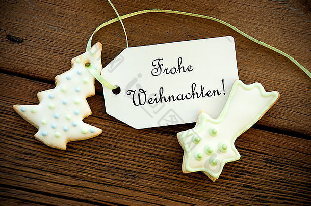 德国单词喜圣诞节意味着快乐圣诞节标签饼干