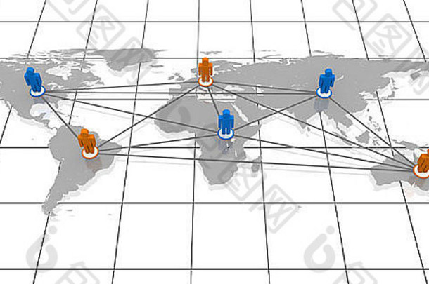 概念全球网络彩色雕像世界大陆连接