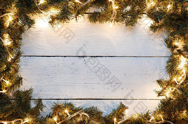 一年木背景装饰圣诞节树灯