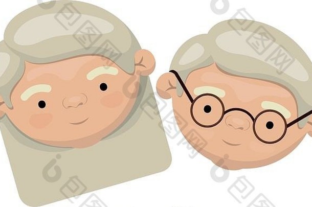 色彩斑斓的脸上了年纪的夫妇祖母直媒介发型祖父眼镜