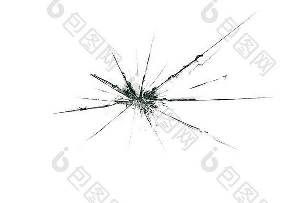 破碎的玻璃分裂透明的窗口插图裂纹玻璃裂缝白色背景纹理