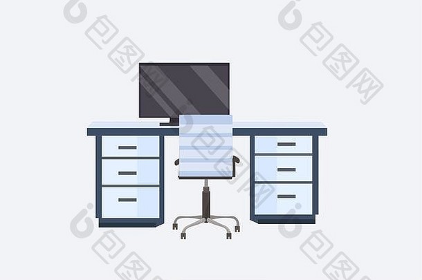 空人现代工作场所桌子上电脑监控当代办公室家具平水平