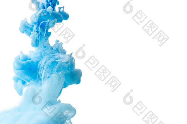 摘要流动液体蓝色的墨<strong>水水</strong>白色背景烟云重力