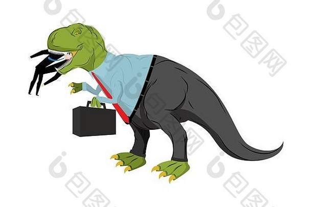 bsinessman恐龙吃竞争对手恐龙老板吃经理首席情况下史前恐龙古老的蜥蜴西装业务概念