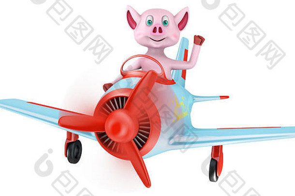 小猪飞机登记快乐圣诞节白色背景
