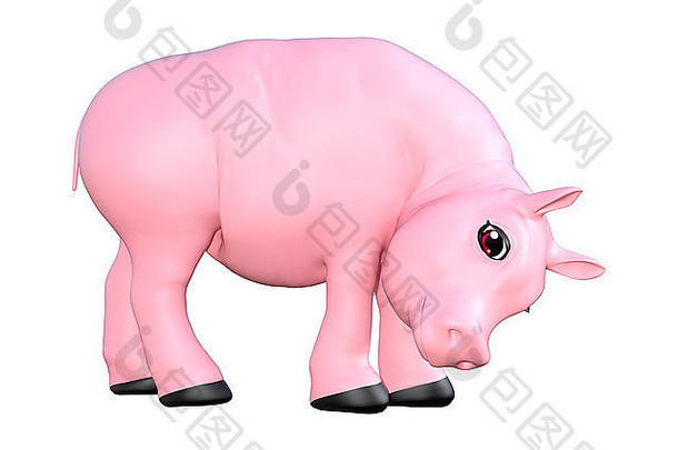 数字渲染粉红色的玩具猪孤立的白色背景