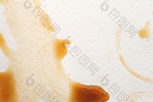 摘要液体滴飞溅棕色（的）<strong>咖啡</strong>白色纹理纸背景<strong>水彩</strong>艺术装饰背景横幅文本难看的东西元素