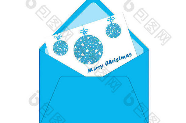 快乐圣诞节明信片信封球蓝色的颜色