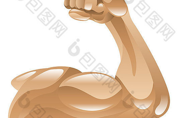 强大的肌肉手臂图标剪纸艺术插图
