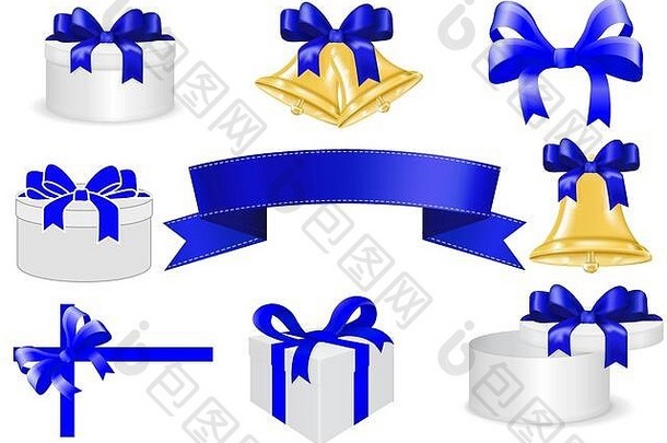 礼物盒子蓝色的丝带弓