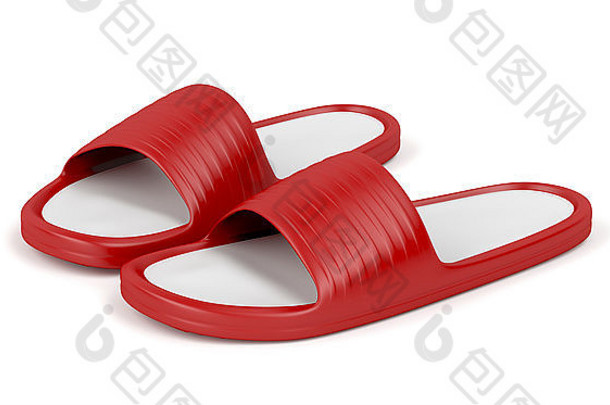 红色的橡胶拖鞋白色背景