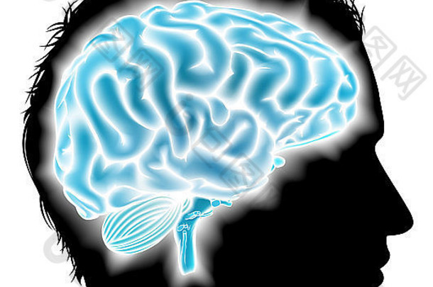 男人头轮廓发光的大脑概念精神心理发展大脑发展学习