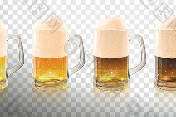 类型啤酒玻璃啤酒杯子透明的背景