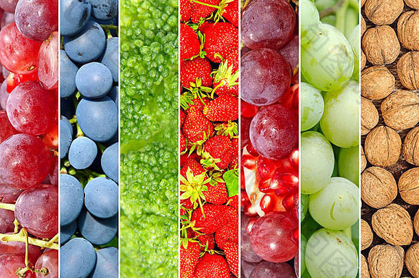 成熟的色彩斑斓的水果蔬菜拼贴画