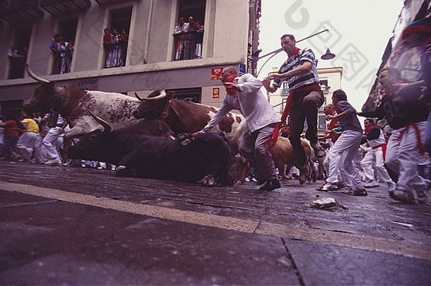 牛跑步者三fermin节日潘普洛纳纳瓦拉西班牙