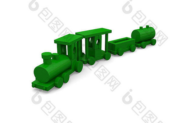 木玩具火车孤立的白色背景插图