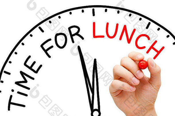 手写作时间午餐概念红色的标记透明的擦董事会