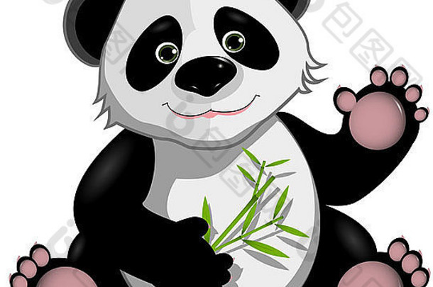 插图有趣的熊猫阀杆竹子