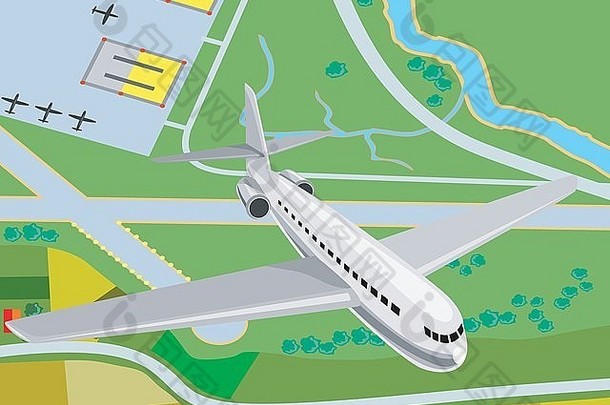 插图商业飞机飞机客机空中视图