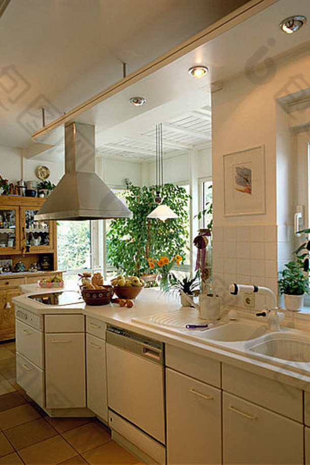双白色汇窗口openplan白色安装厨房厨房