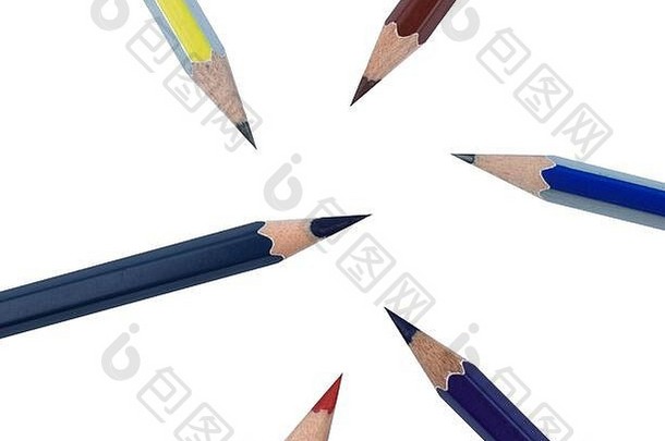 颜色木铅笔蜡笔分散白色纸背景