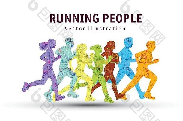 人运行体育运动马拉松颜色轮廓