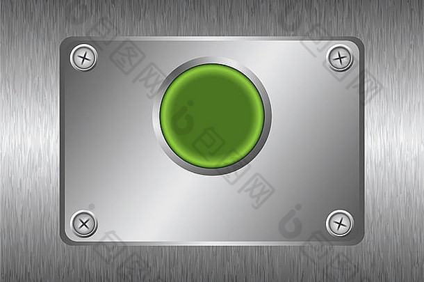 银金属背景绿色按钮螺杆头