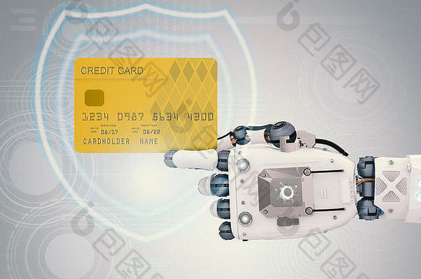 呈现机器人手持有信贷卡