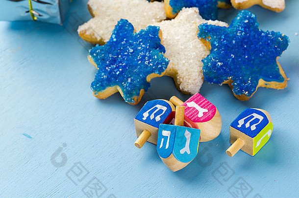 光明节白色蓝色的星星手磨砂糖饼干