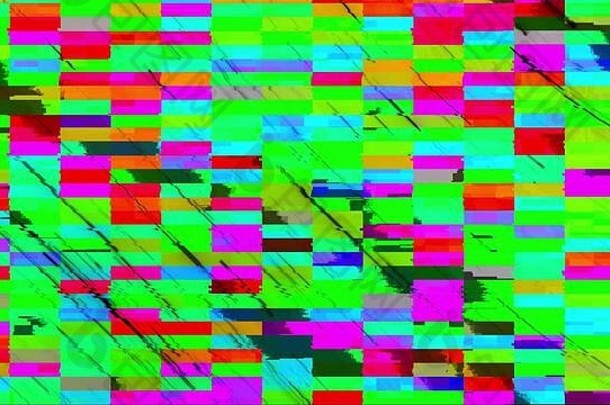 电脑生成的故障像素多色的曲折噪音呈现<strong>视频</strong>错误