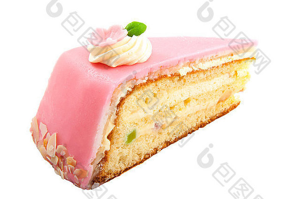 美味的粉红色的生日蛋糕孤立的白色