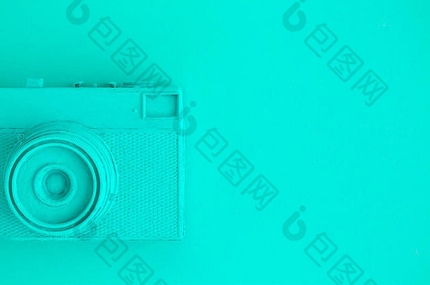 古董相机背景绿松石颜色最小的有创意的艺术概念空间复制