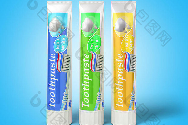 现代概念设计管牙膏牙膏管渲染蓝色的